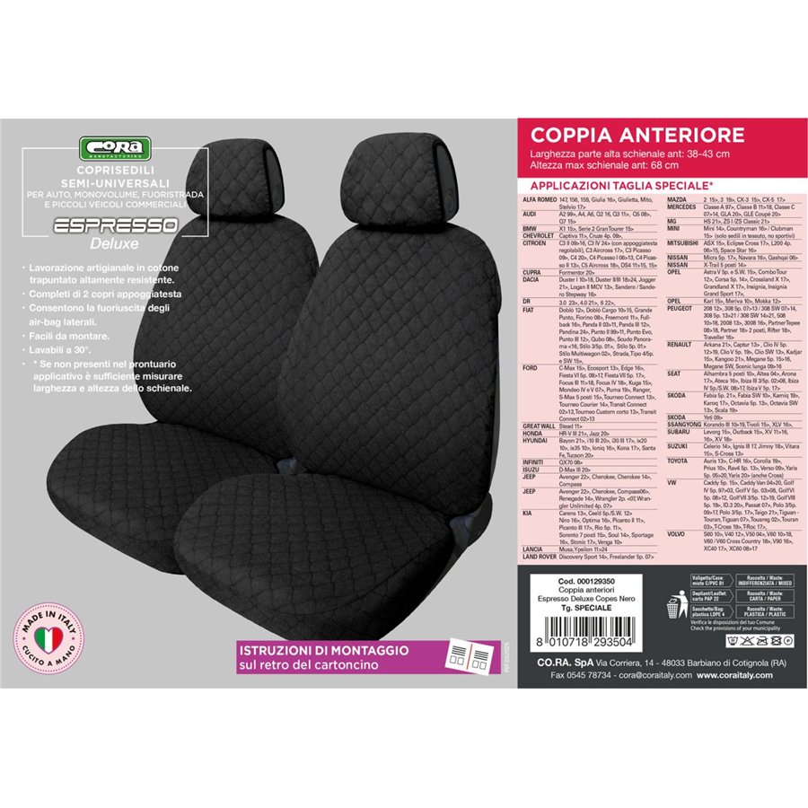 Coprisedili anteriori Espresso tg. speciale tess. cotone trapuntato nero