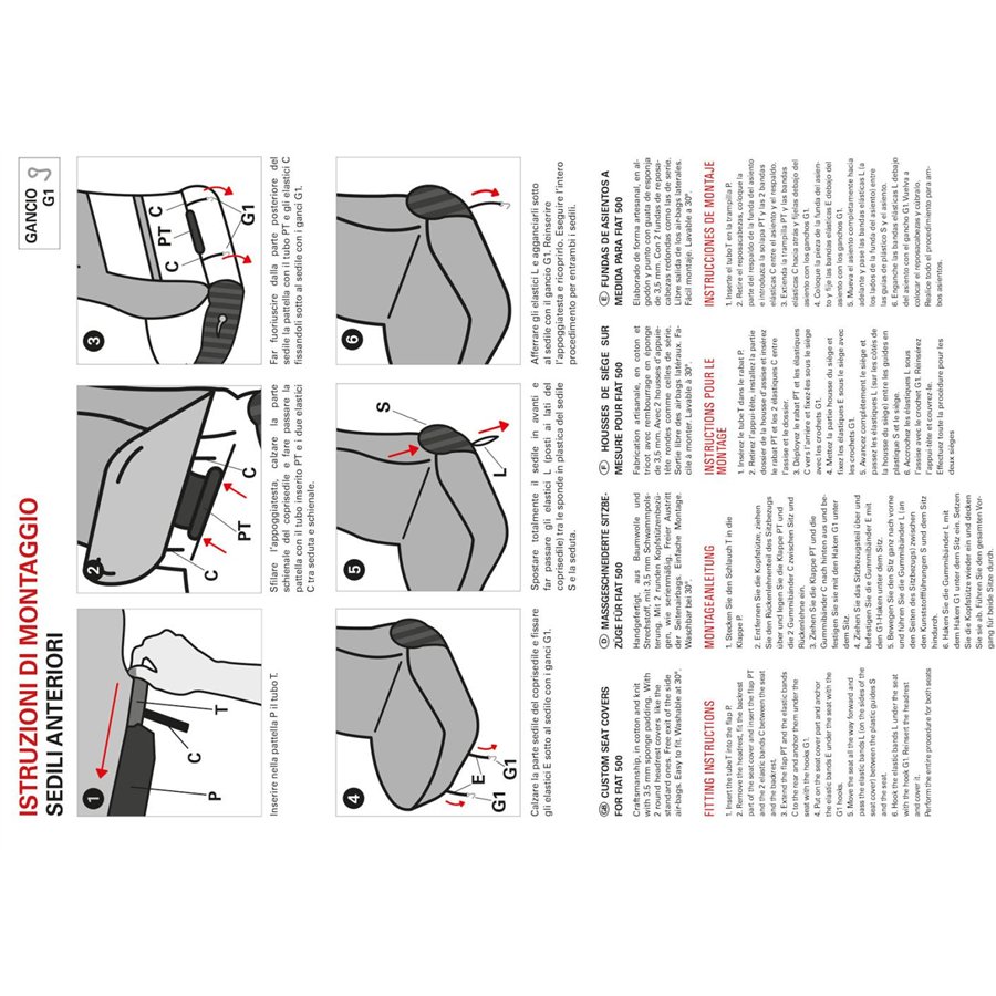 Coprisedili anteriori personalizzati Fiat 500 07˃  tess. misto cotone grigio/panna