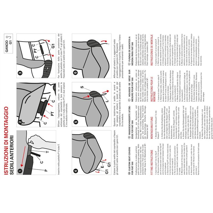 Coprisedili anteriori personalizzati Fiat 500 07˃  tess. misto cotone grigio/panna