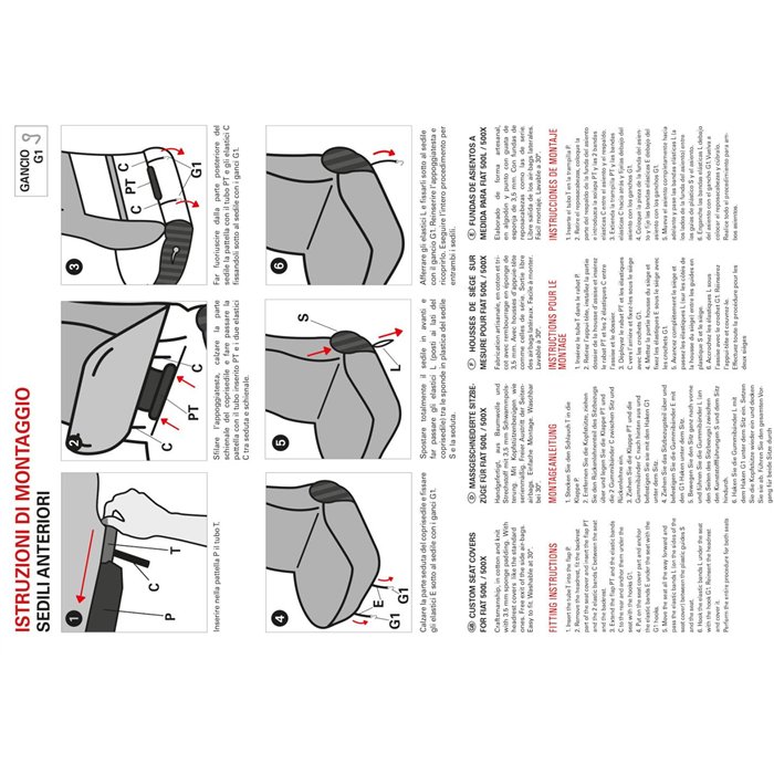 Coprisedili anteriori personalizzati Fiat 500X-500L tess. misto cotone mosaico nero
