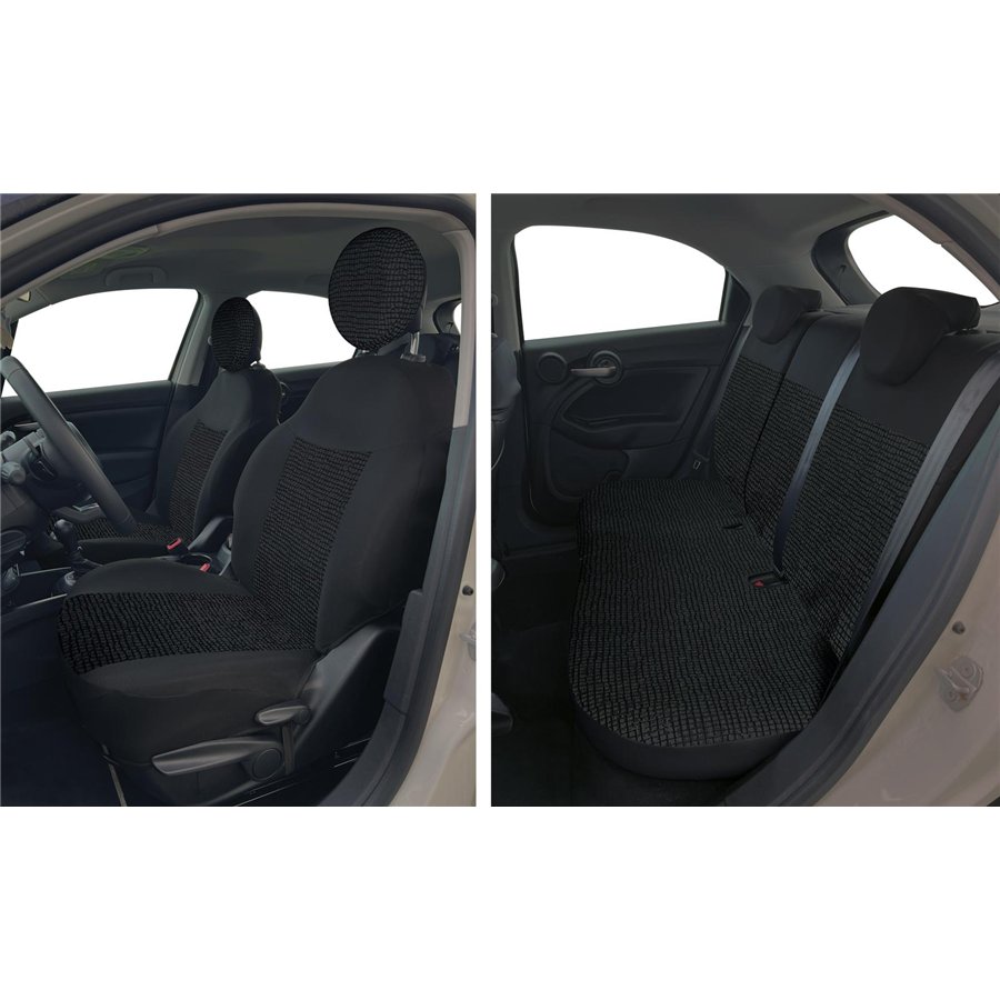 Serie completa coprisedili personalizzati Fiat 500X tess. misto cotone mosaico nero