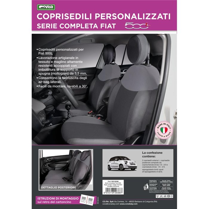 Serie completa coprisedili personalizzati Fiat 500L tess. antracite/grigio piombo