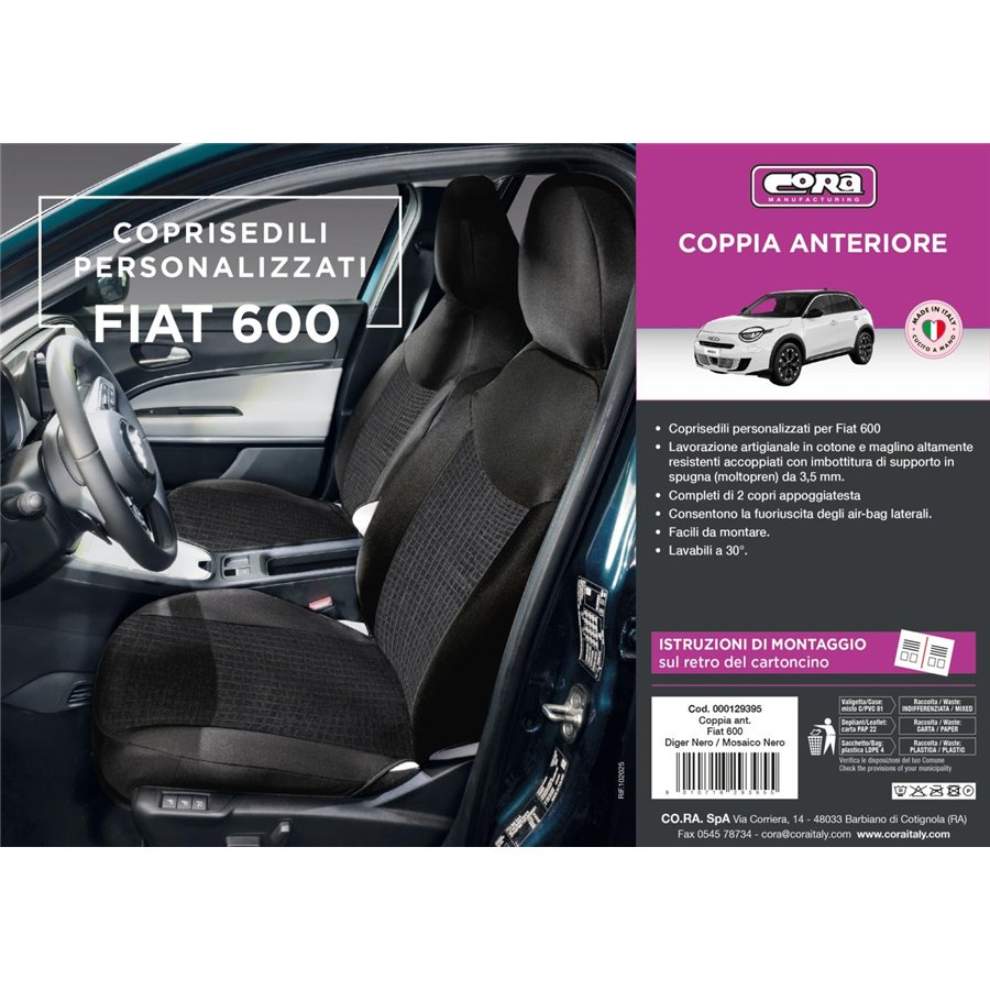 Coprisedili anteriori personalizzati Fiat 600 23˃ tess. misto cotone nero/mosaico nero