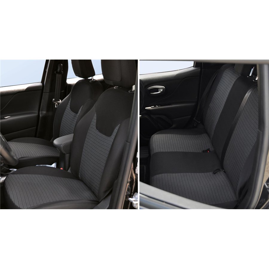 Serie completa coprisedili personalizzati JEEP Renegade 14˃/Compass 17˃, DACIA Duster I 10˃18 / Sandero 20˃ tess. rigato nero