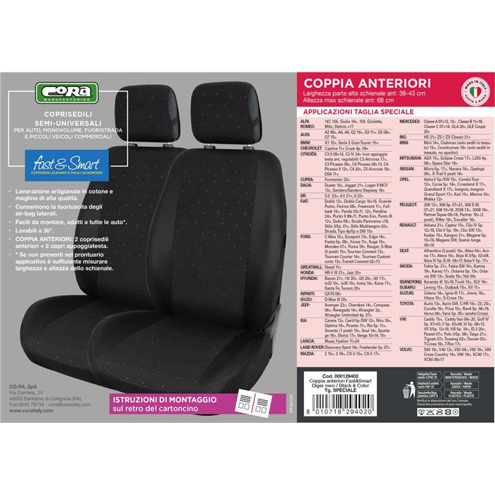 Coprisedili anteriori Fast&Smart tg. speciale tess. misto cotone nero/black&color
