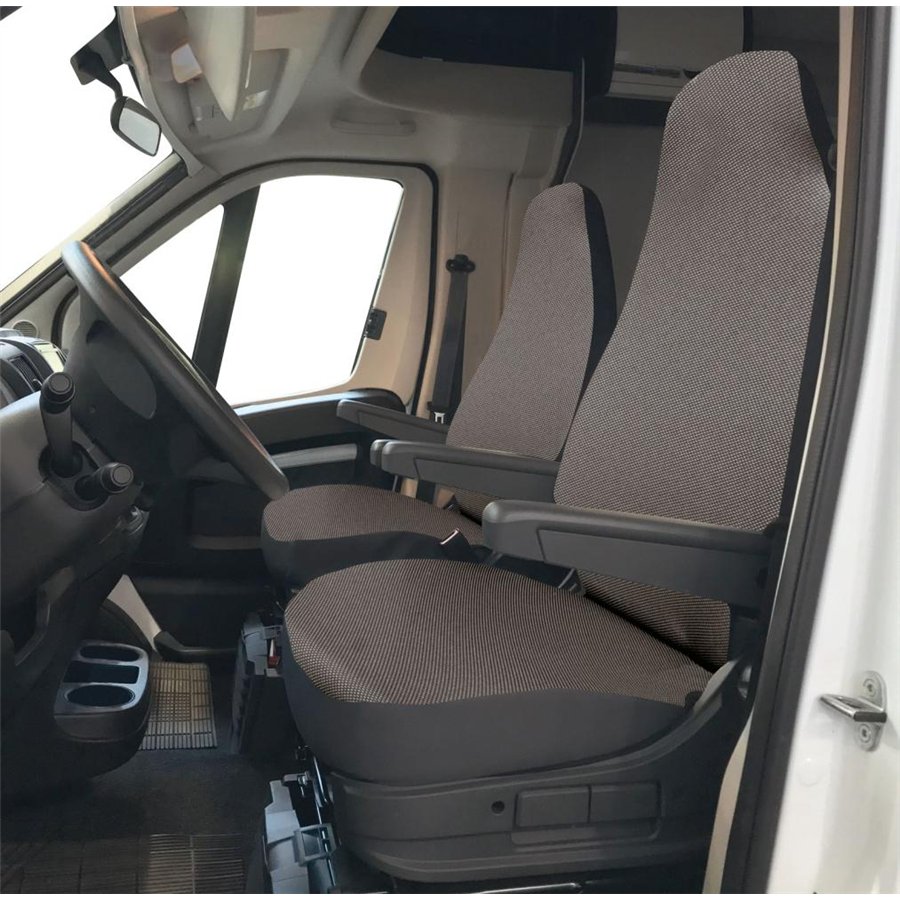 Coprisedili anteriori personalizzati Fiat Ducato camper 06˃ tess. misto cotone piombo/antracite