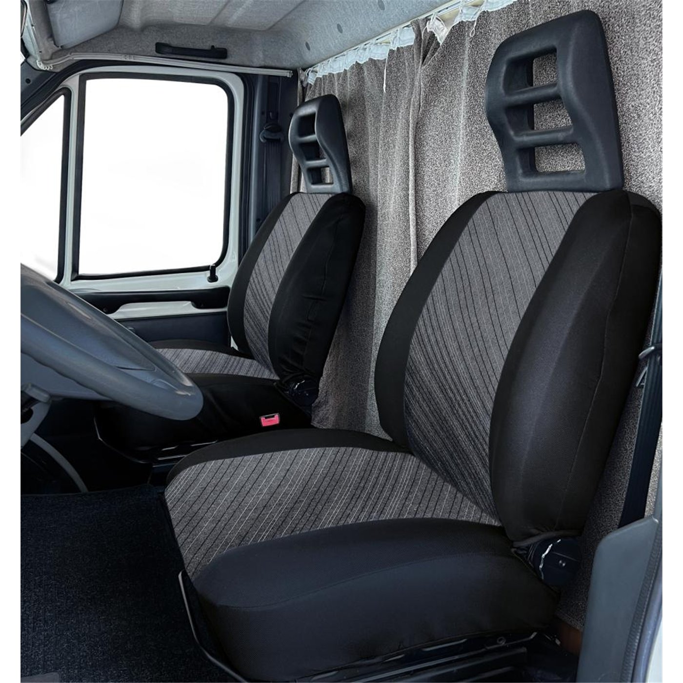 Coprisedili anteriori personalizzati Fiat Ducato camper 94˃02 tess. misto cotone grigio/nero