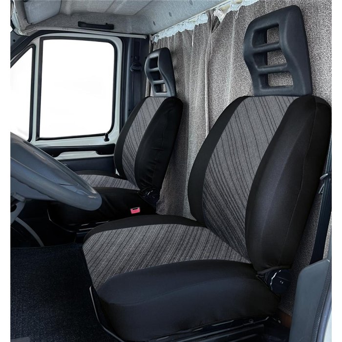 Coprisedili anteriori personalizzati Fiat Ducato camper 94˃02 tess. misto cotone grigio/nero