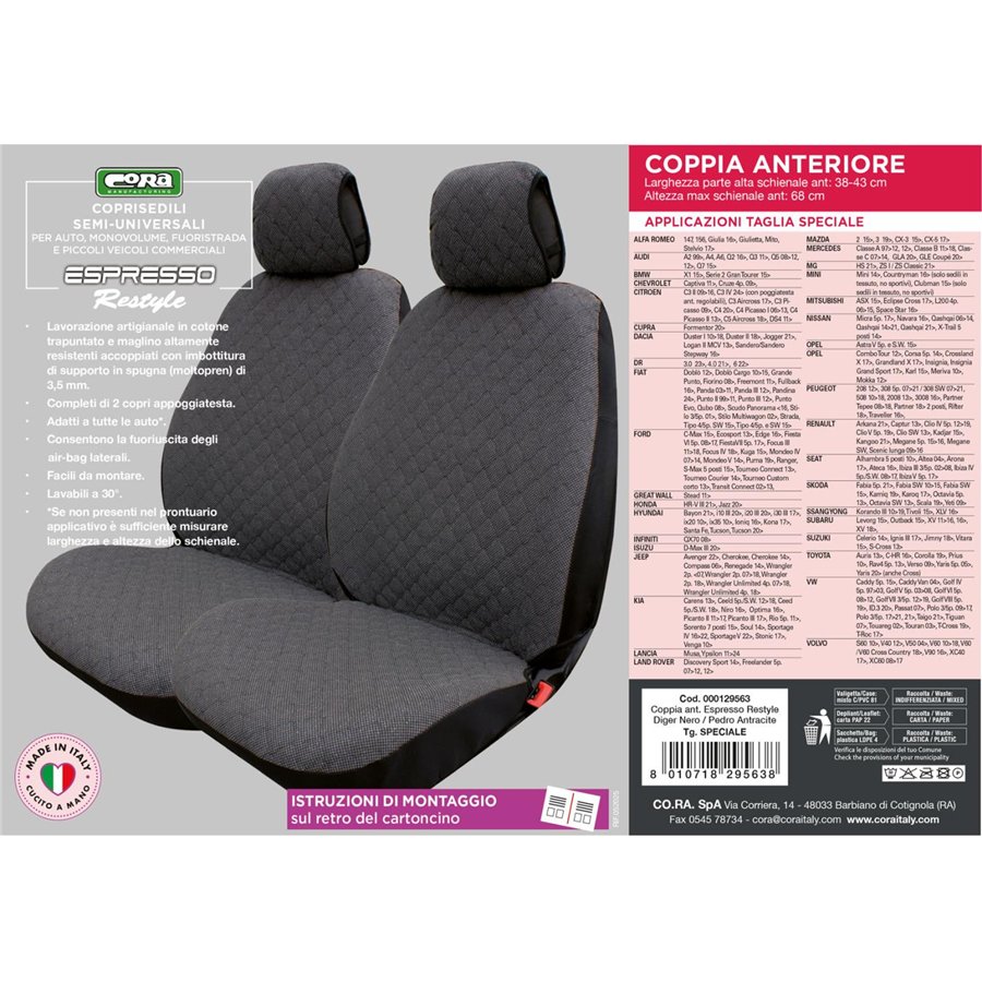 Coprisedili anteriori Espresso Restyle tg. speciale tess. misto cotone trapuntato antracite/nero