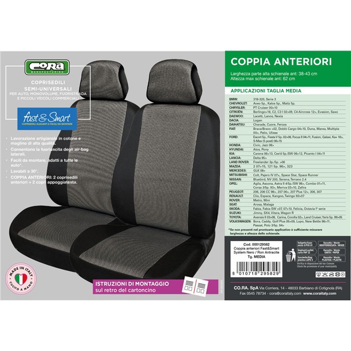 Coprisedili anteriori Fast&Smart tg. media tess. misto cotone antracite/nero