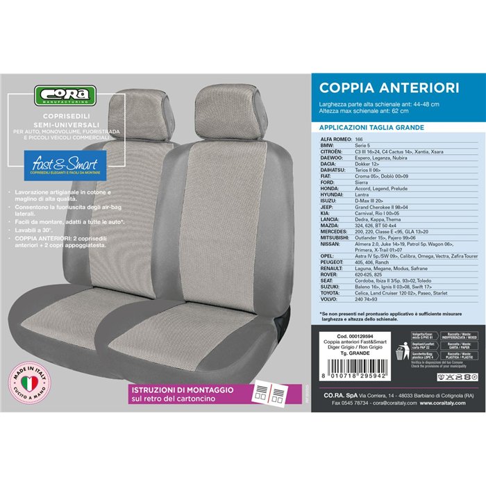 Coprisedili anteriori Fast&Smart tg. grande tess. misto cotone grigio