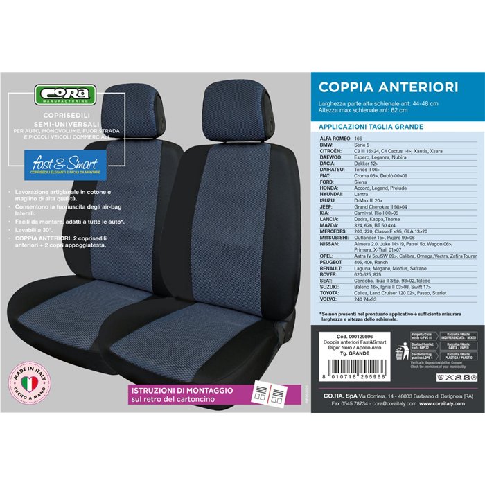 Coprisedili anteriori Fast&Smart tg. grande tess. misto cotone avio/nero
