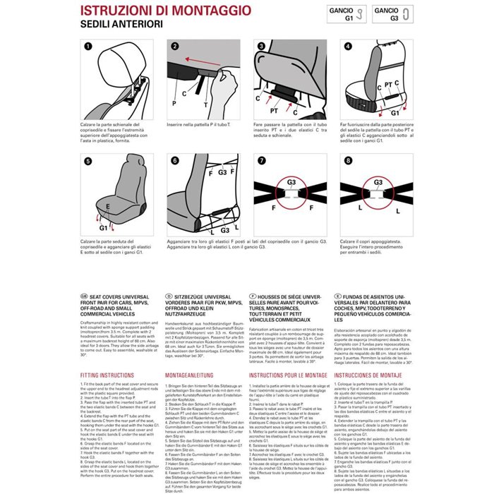 Coprisedili anteriori Centauro tg. universale tess. misto cotone trapuntato antracite/nero