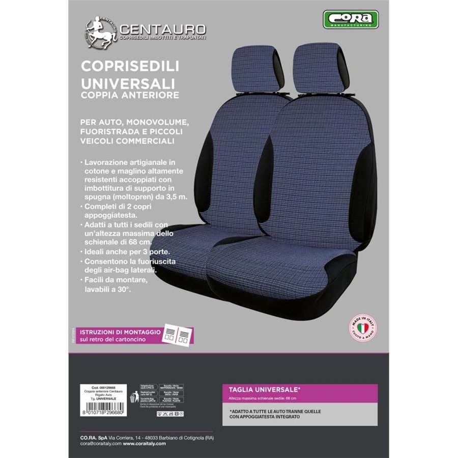 Coprisedili anteriori Centauro tg. universale tess. misto cotone rigato avio