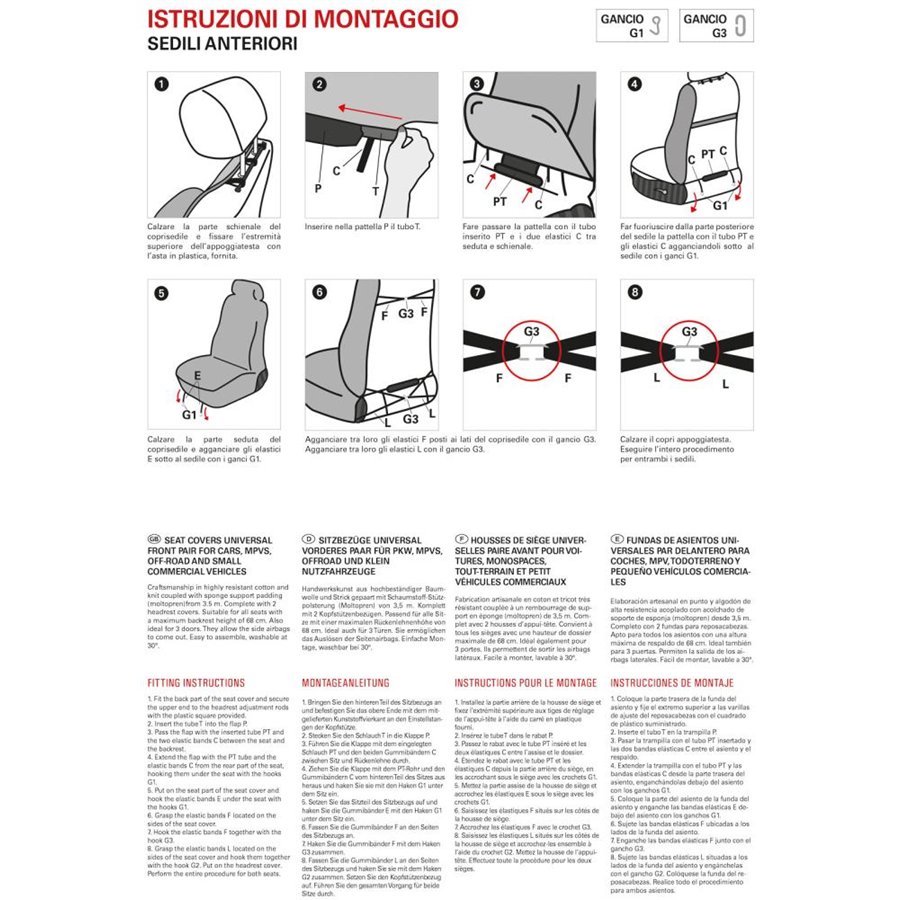 Coprisedili anteriori Centauro tg. universale tess. misto cotone rigato avio
