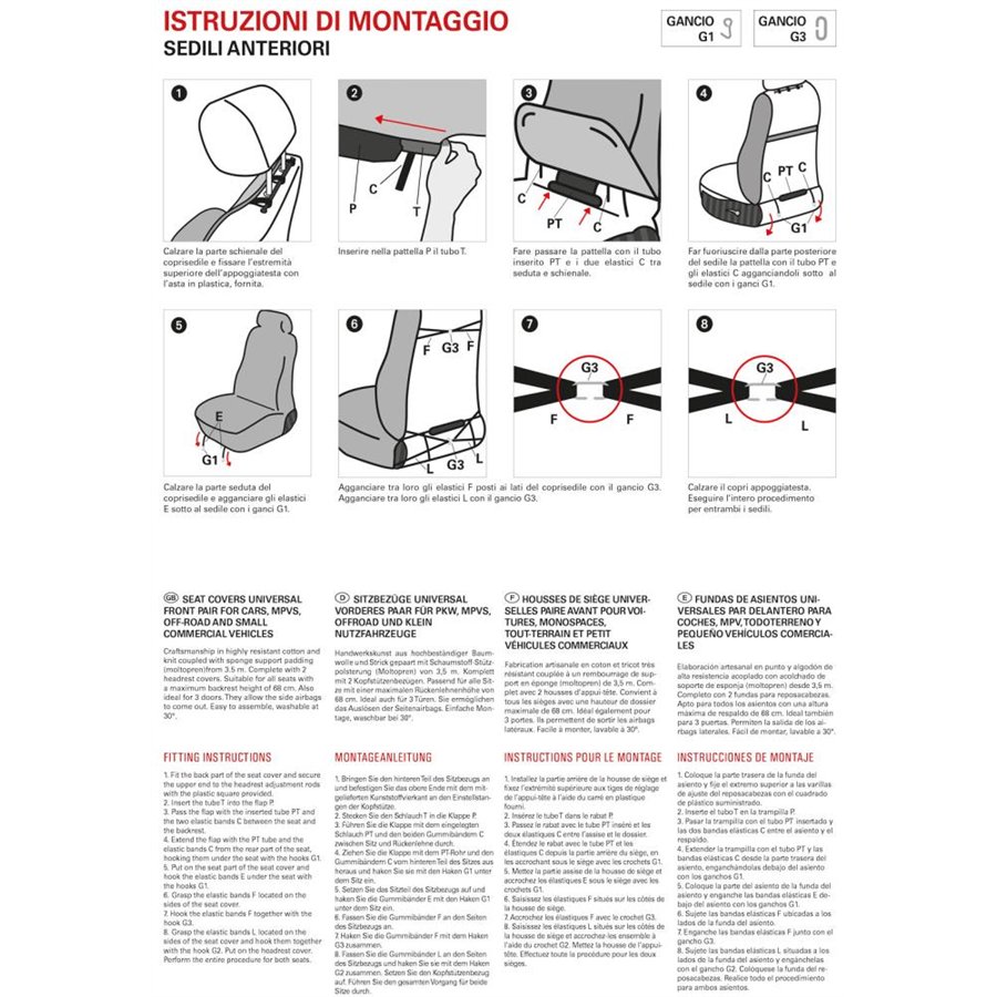 Coprisedili anteriori Centauro tg. universale tess. misto cotone rigato nero