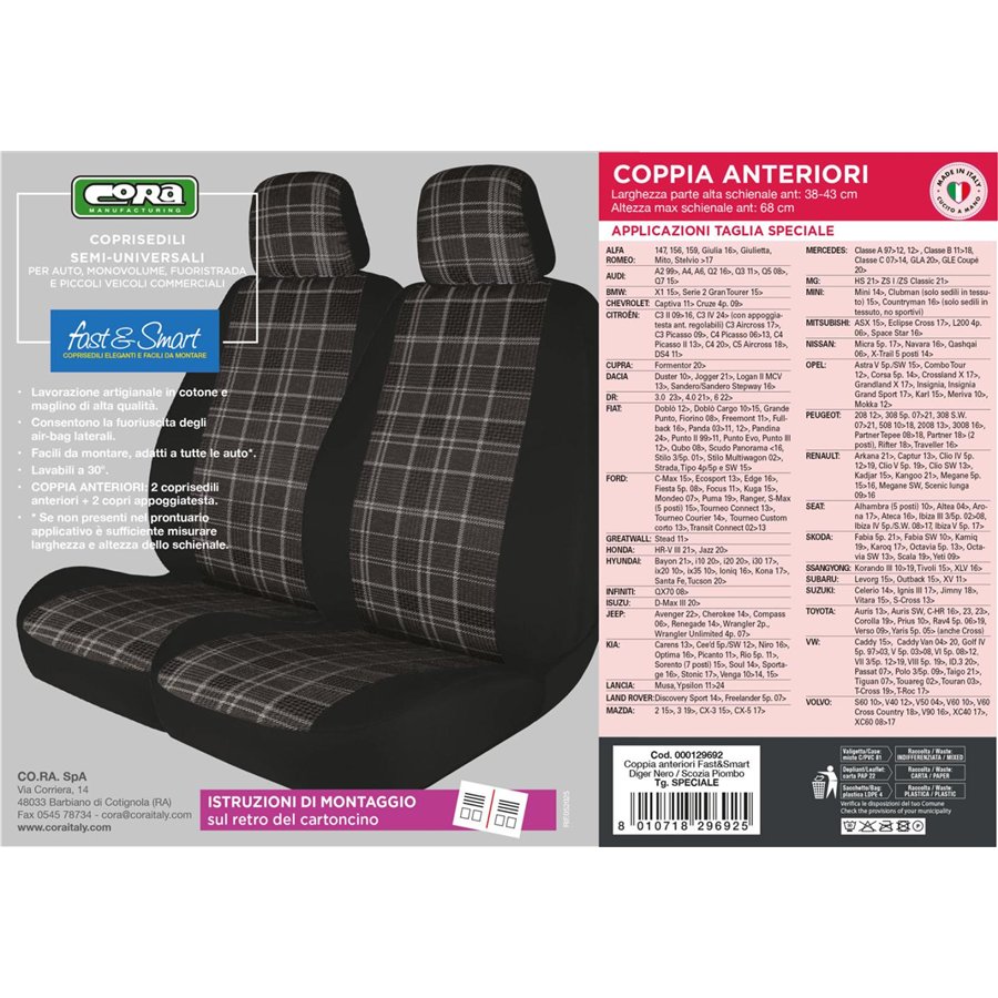 Coprisedili anteriori Fast&Smart tg. speciale tess. misto cotone piombo