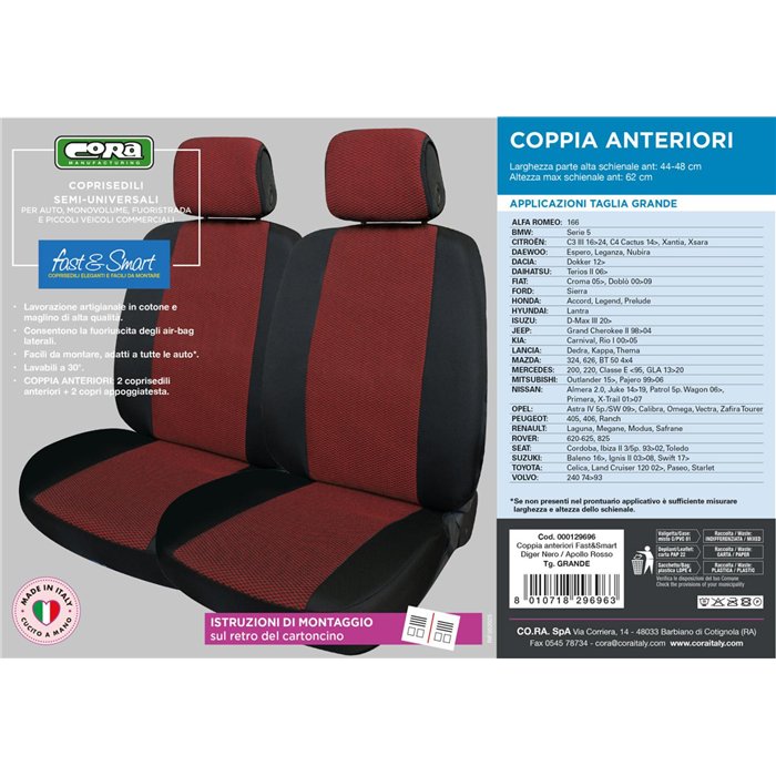 Coprisedili anteriori Fast&Smart tg. grande tess. misto cotone rosso/nero