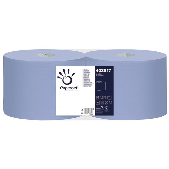 Conf. 2 bobine carta pura cellulosa microgoffrata blu 150 m