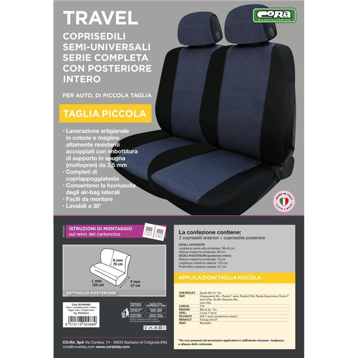 Serie completa coprisedili Travel tess. misto cotone avio/nero