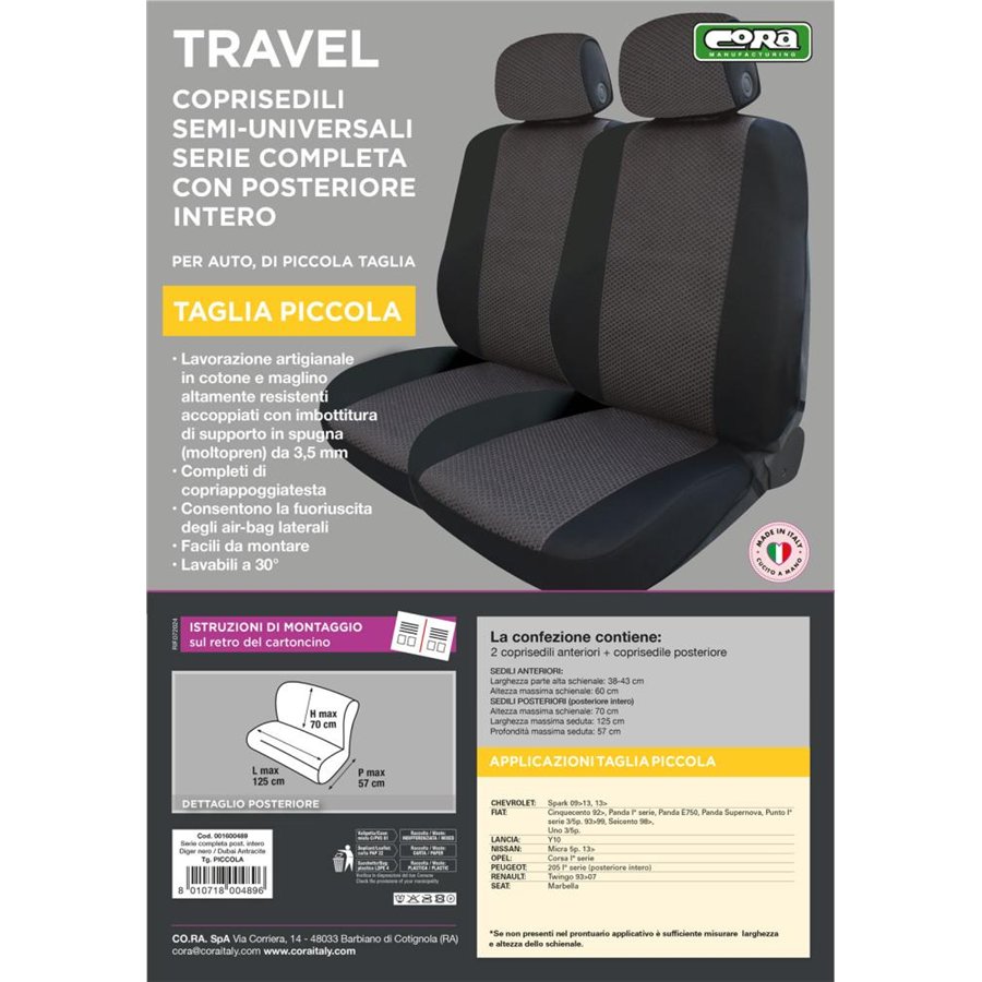 Serie completa coprisedili Travel tess. misto cotone antracite/nero