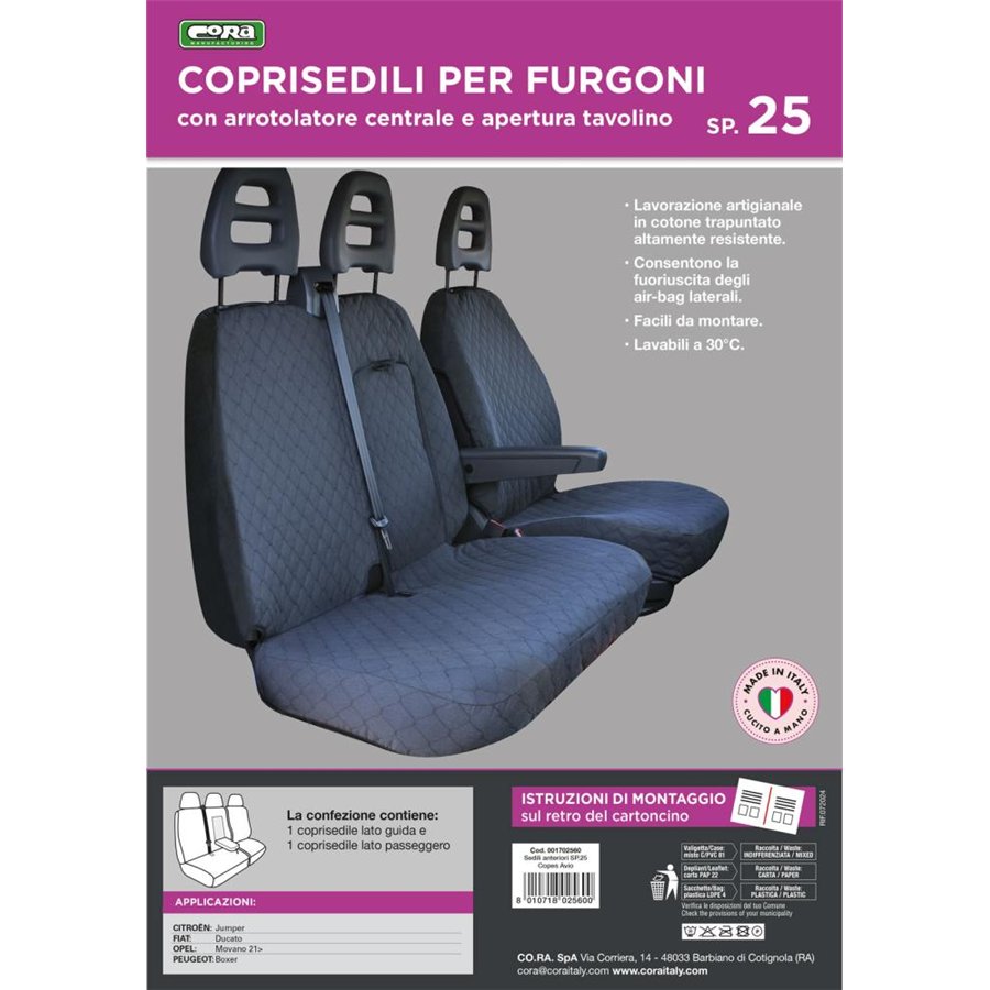 Coprisedili per furgoni tg. SP25 tess. cotone trapuntato avio