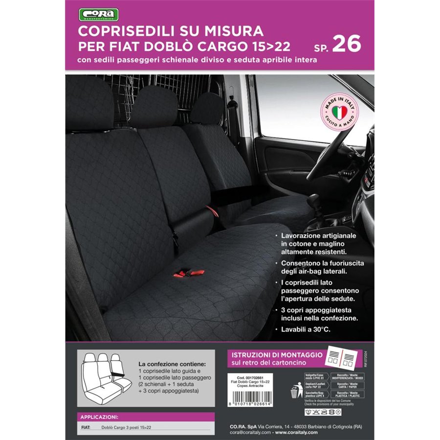 Coprisedili per furgoni tg. SP26 tess. cotone trapuntato antracite