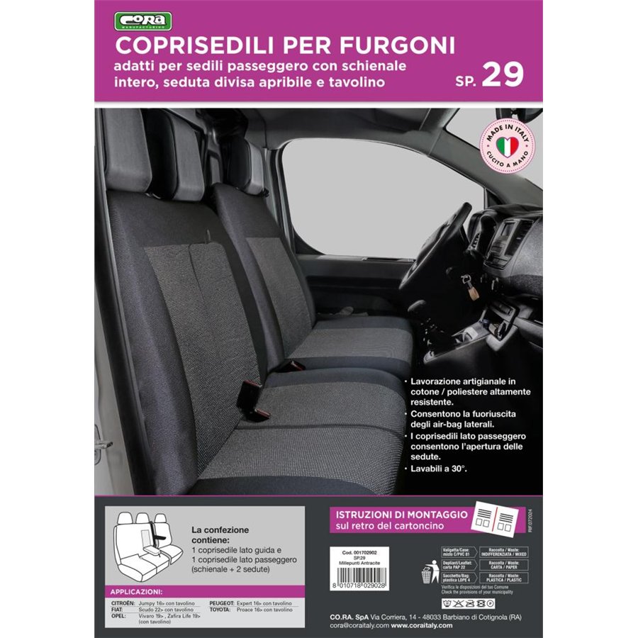 Coprisedili per furgoni tg. SP29 tess. misto cotone nero