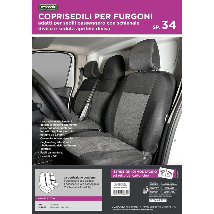 Coprisedili per furgoni tg. SP34 seduta divisa tess. misto cotone nero