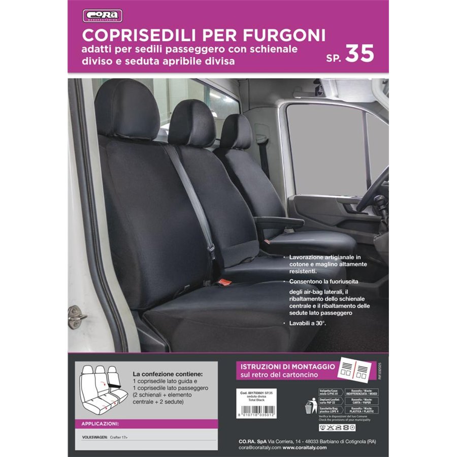 Coprisedili per furgoni tg. SP35 seduta divisa apribile tess. poliestere nero