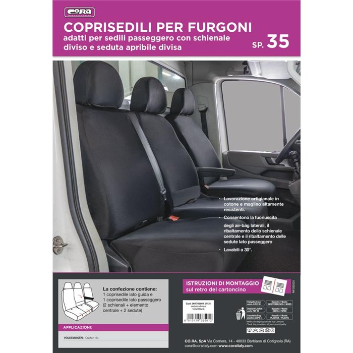 Coprisedili per furgoni tg. SP35 seduta divisa apribile tess. poliestere nero