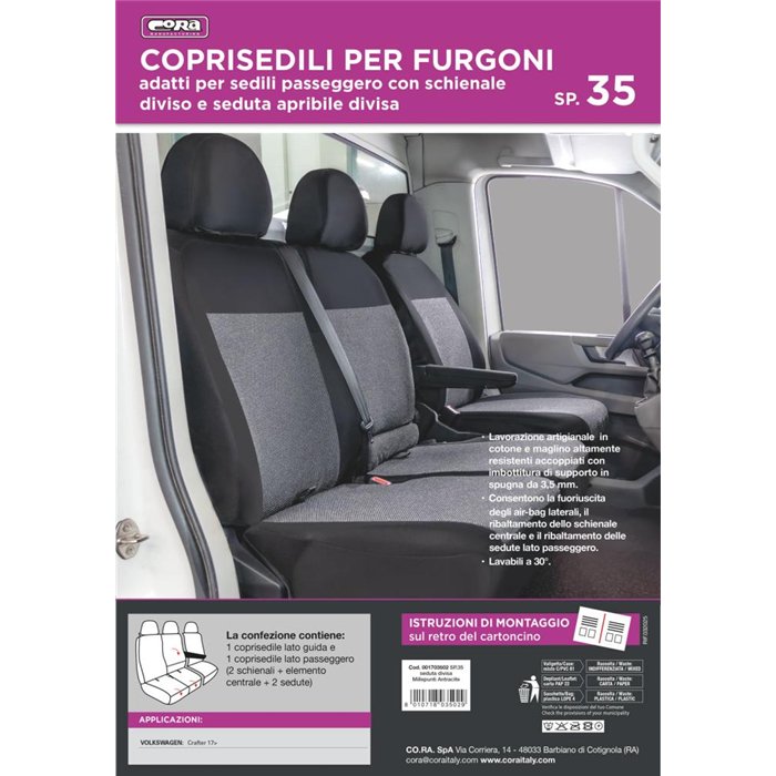 Coprisedili per furgoni tg. SP35 seduta divisa apribile tess. misto cotone nero
