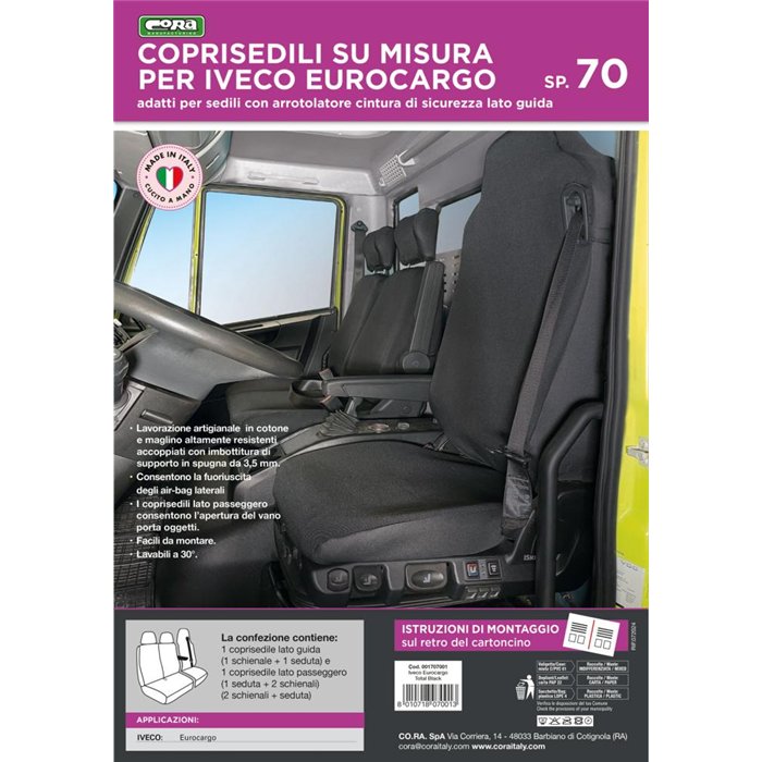 Coprisedili per camion tg. SP70 IVECO Eurocargo 3 posti tess. poliestere nero