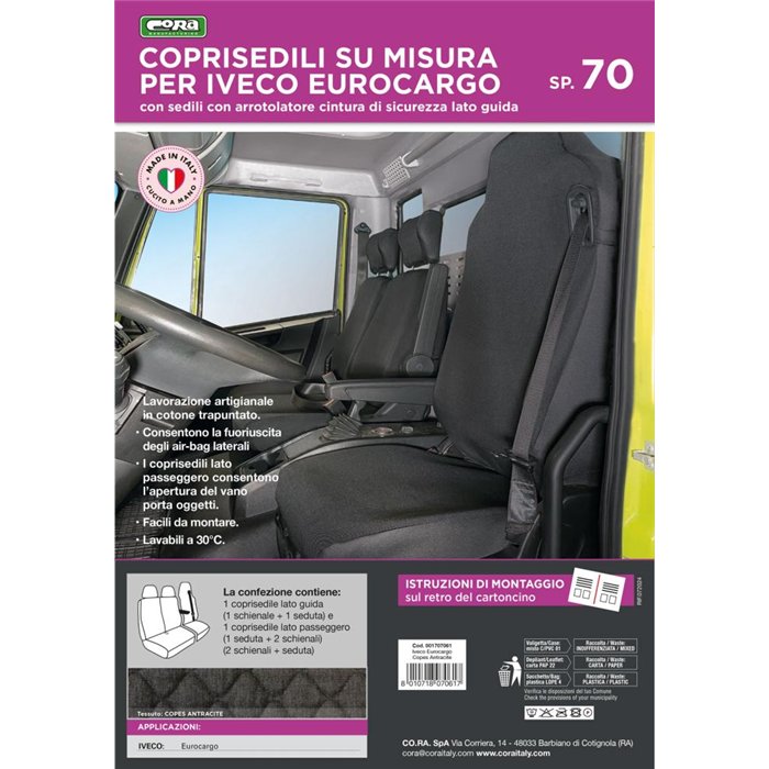 Coprisedili per camion tg. SP70 IVECO Eurocargo 3 posti tess. cotone trapuntato antracite
