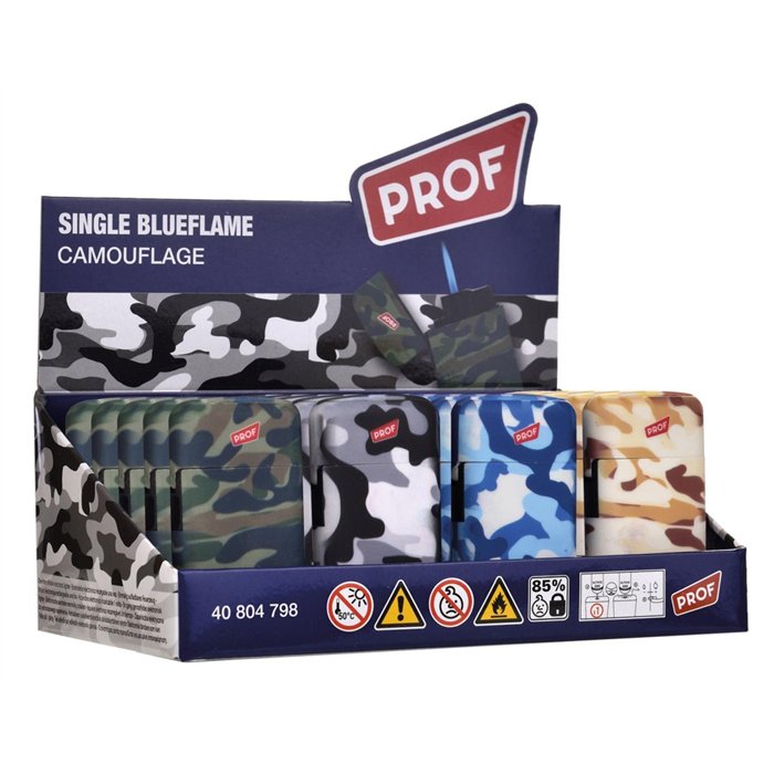 Conf. 20 accendini ricaricabili camouflage fiamma antivento