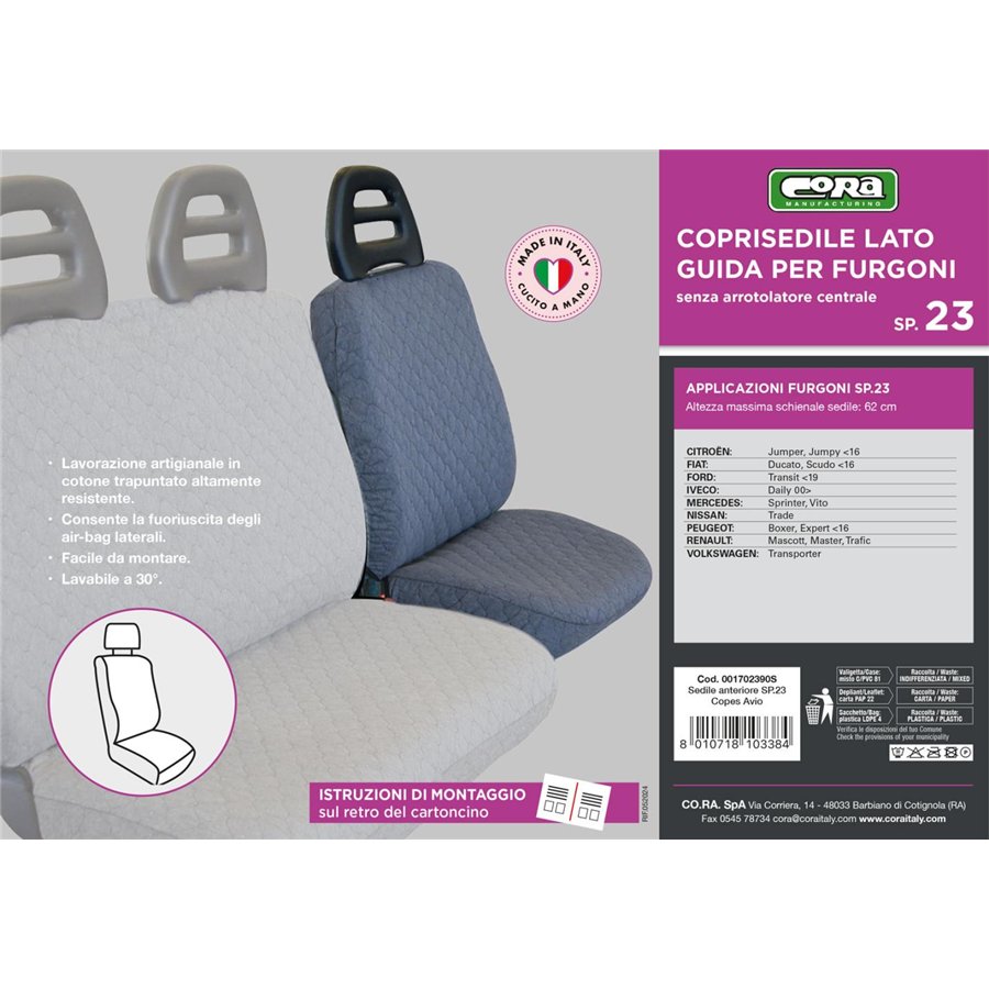 Coprisedile lato guida per furgoni tg. SP23 tess. cotone trapuntato avio