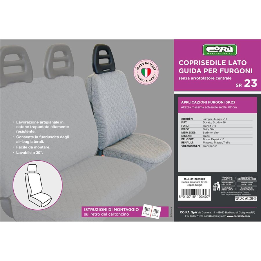 Coprisedile lato guida per furgoni tg. SP23 tess. cotone trapuntato grigio
