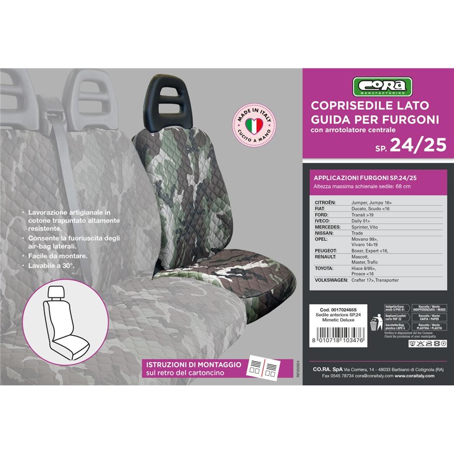 Coprisedile lato guida per furgoni tg. SP24/SP25 tess. poliestere trapuntato mimetic