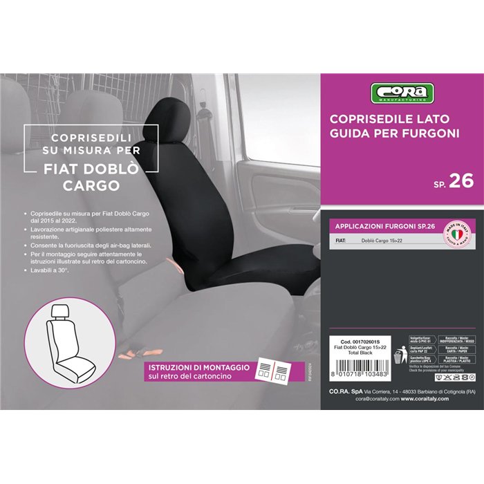 Coprisedile lato guida per furgoni tg. SP26 tess. poliestere nero