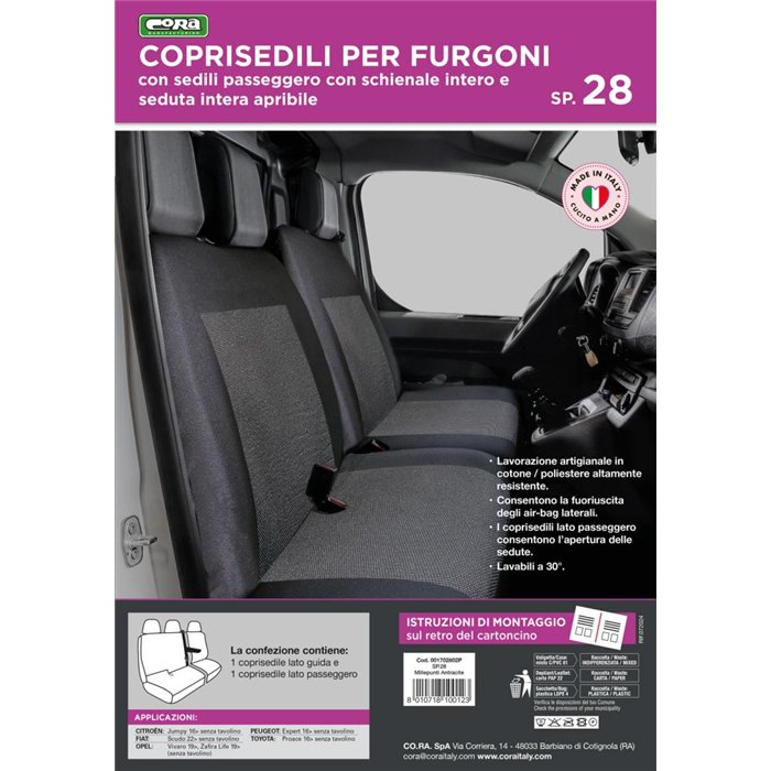Coprisedili per furgoni tg. SP28 seduta intera tess. misto cotone nero