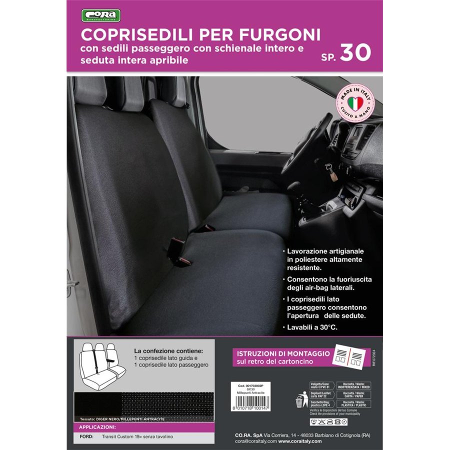 Coprisedili per furgoni tg. SP30 seduta intera tess. misto cotone nero