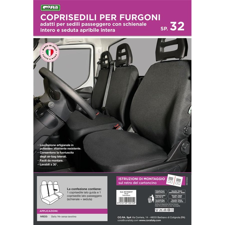 Coprisedili per furgoni tg. SP32 seduta intera tess. poliestere nero