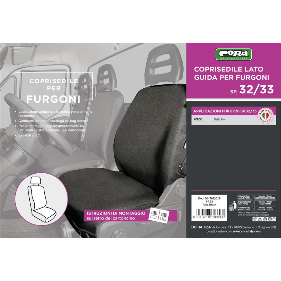 Coprisedile lato guida per furgoni tg. SP32/SP33 tess. poliestere nero