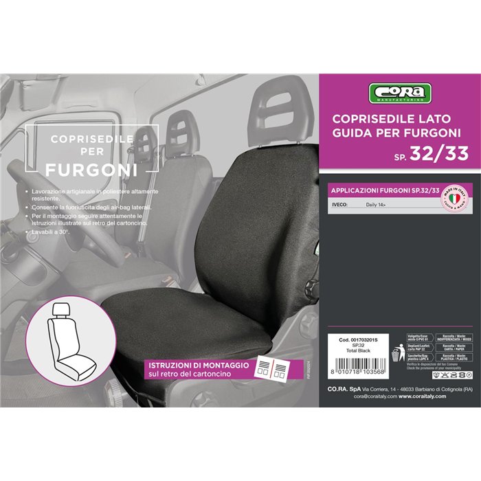 Coprisedile lato guida per furgoni tg. SP32/SP33 tess. poliestere nero