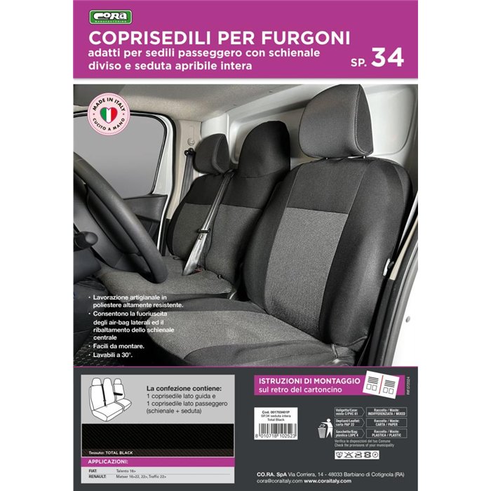 Coprisedili per furgoni tg. SP34 seduta intera tess. poliestere nero