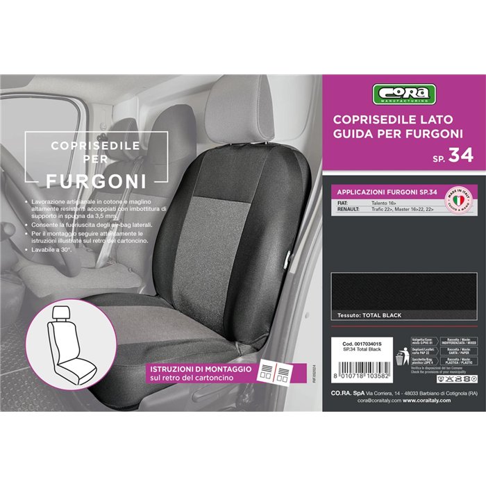 Coprisedile lato guida per furgoni tg. SP34 tess. poliestere nero