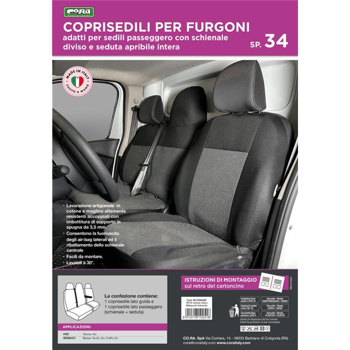 Coprisedili per furgoni tg. SP34 seduta intera tess. misto cotone nero