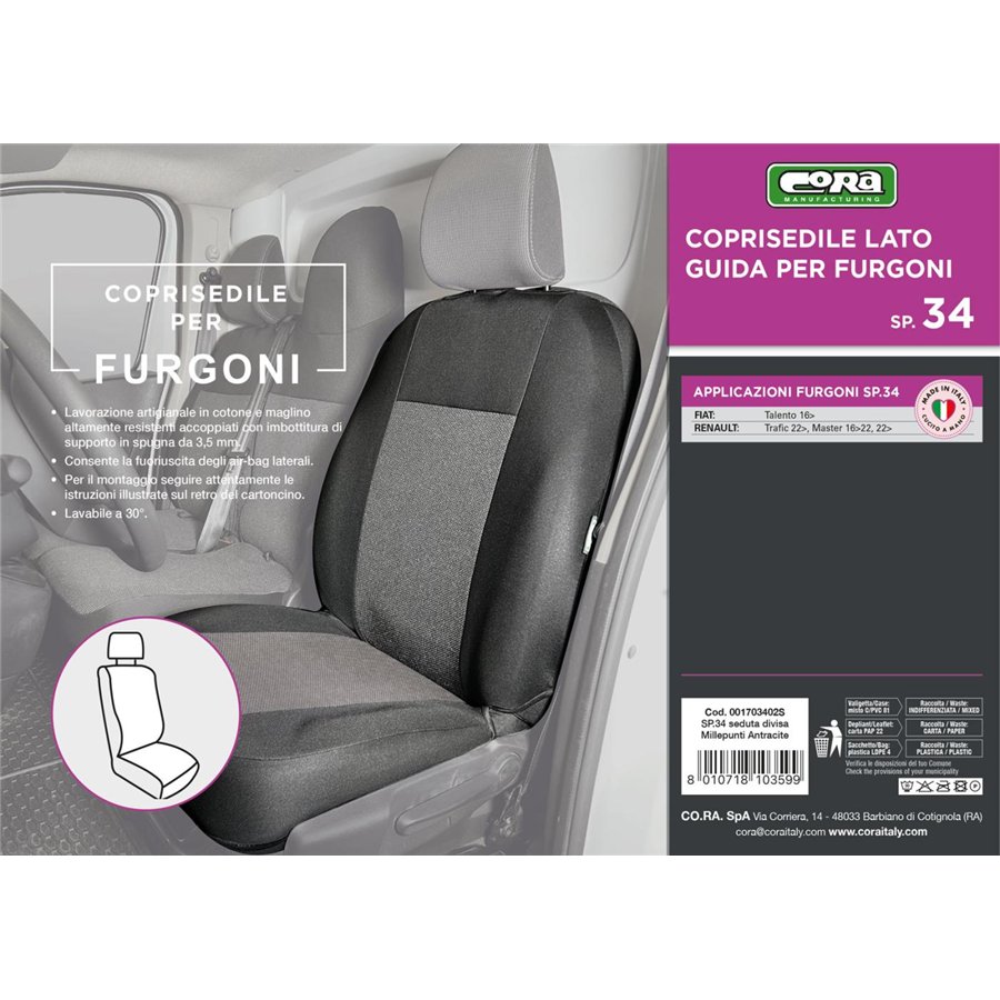 Coprisedile lato guida per furgoni tg. SP34 tess. misto cotone nero
