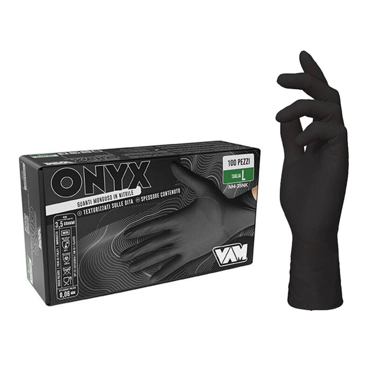 BOX 100 GUANTI VAM ONYX NITRILE NERO XL