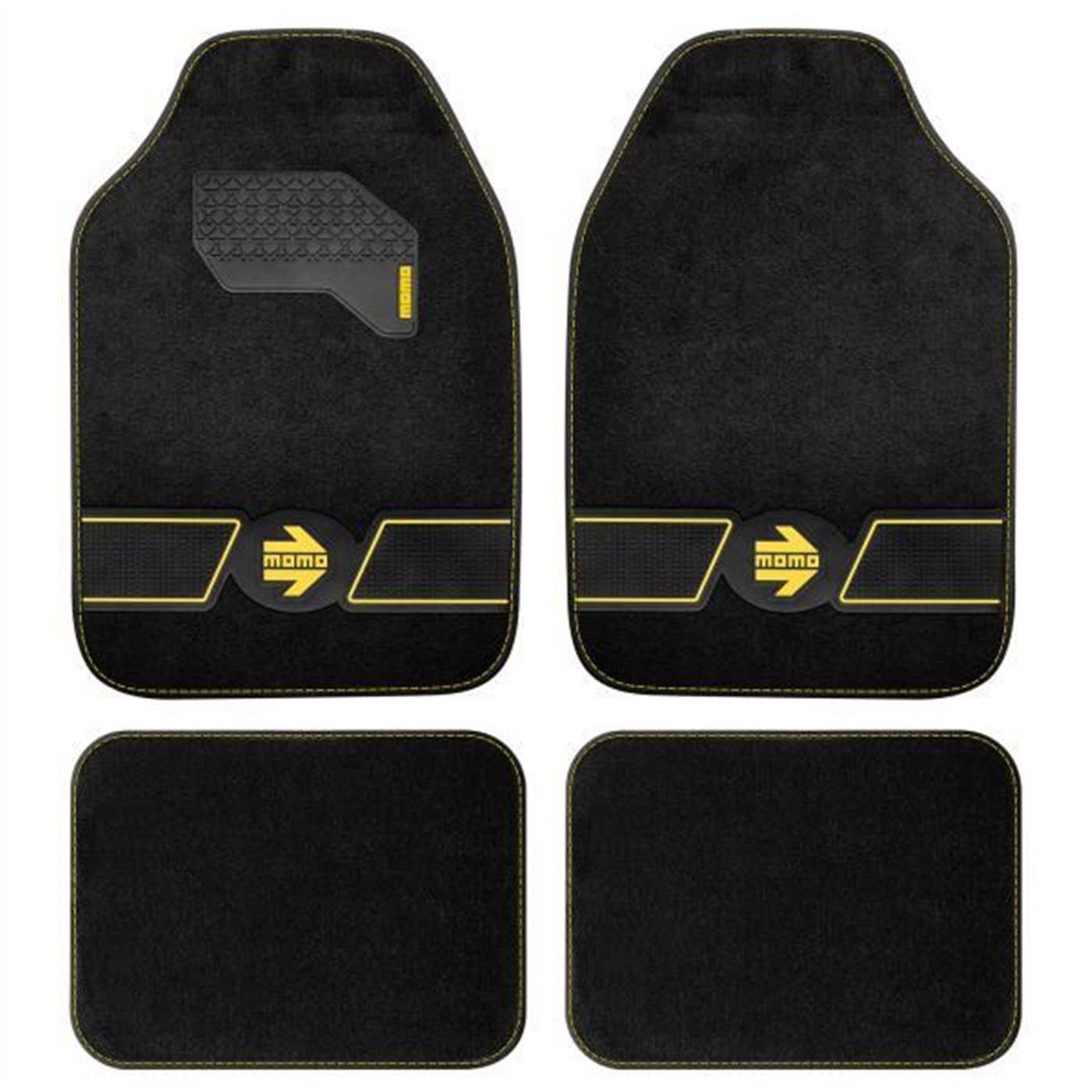 Set 4 tappeti in moquette Fun nero/strisce gialle